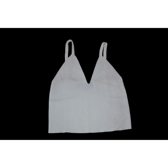Signatures V Neck Light Weight Ribbed Knit Crop Tank Top - Size Medium - Picture 1 of 5